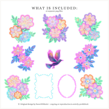 Glowlloween - Neon Halloween Floral Arrangements, Glowing Pumpkin, Flowers | 22 PNG
