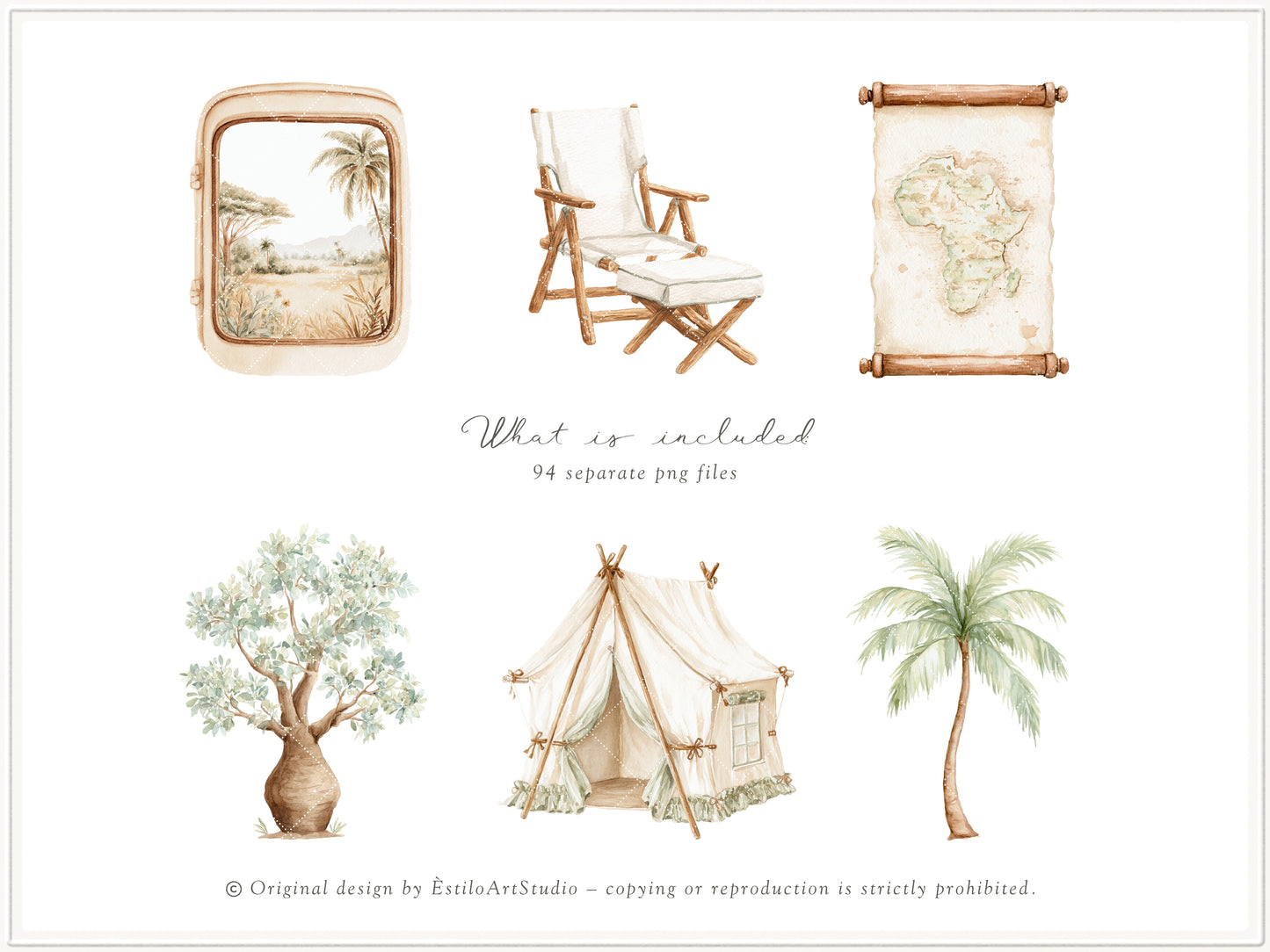 Safari Atelier - Watercolor Safari Clipart, Nursery Safari Animals Clipart, Plush Toys | 108 PNG/JPEG