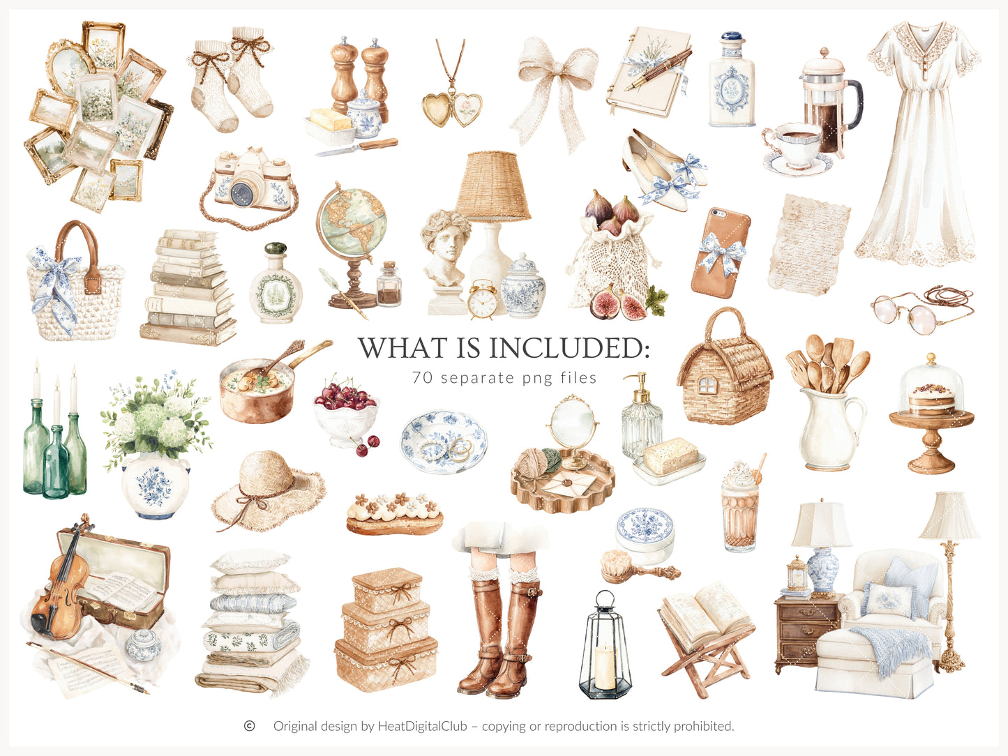 Quiet Cottage - Clipart, French Country Cottagecore, Rustic Vintage Aesthetic | 70 PNG