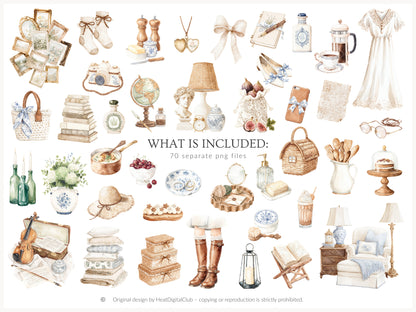 Quiet Cottage - Clipart, French Country Cottagecore, Rustic Vintage Aesthetic | 70 PNG