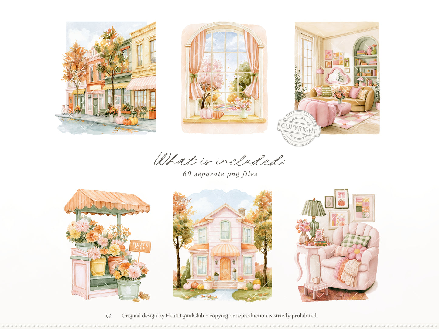 Joyful Fall - Clipart, Bright Autumn, Cozy Autumn Clipart, Colorful Fall | 60 PNG