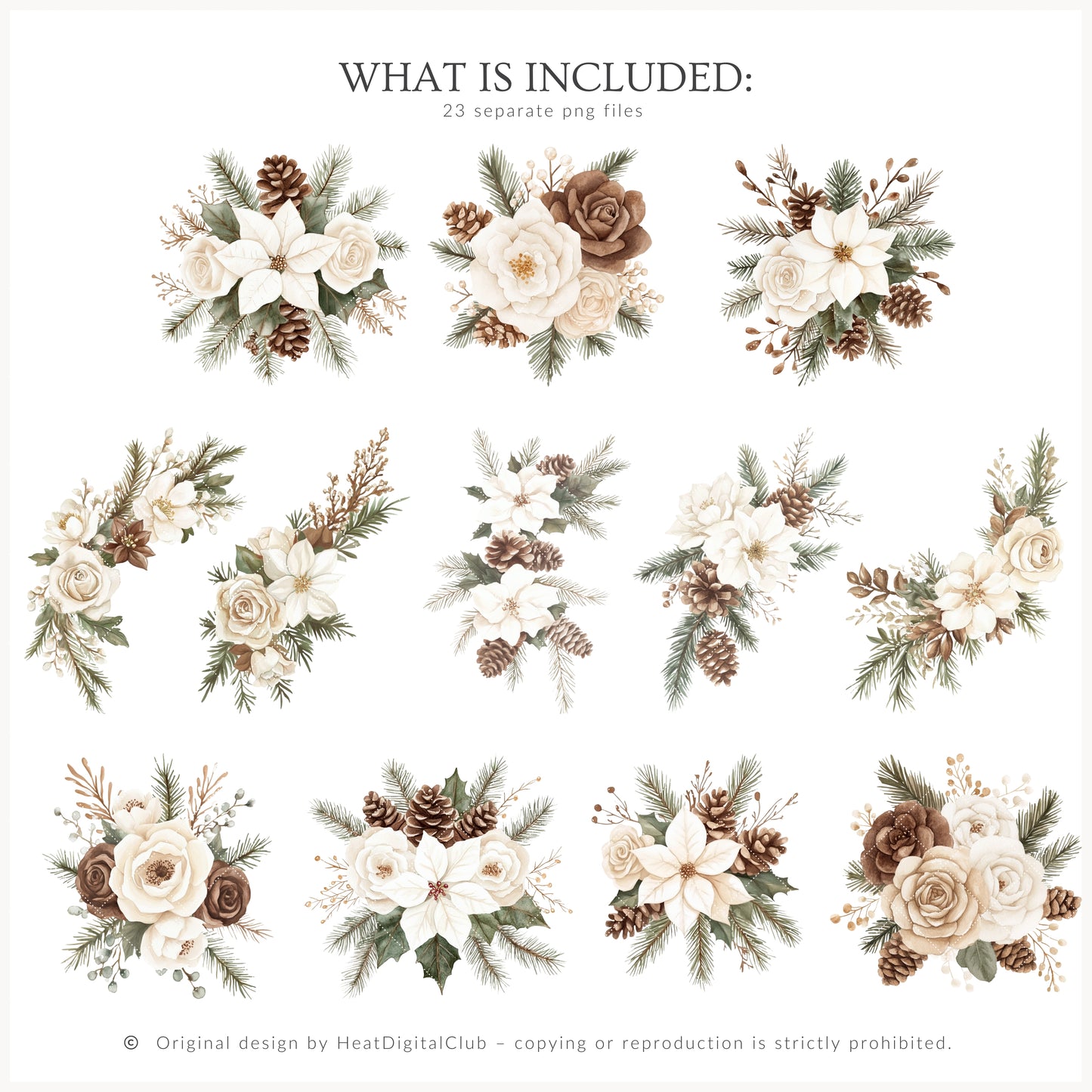 Winter Cocoa - Floral Arrangements Clipart, Elegant Flowers & Christmas Ornaments | 23 PNG
