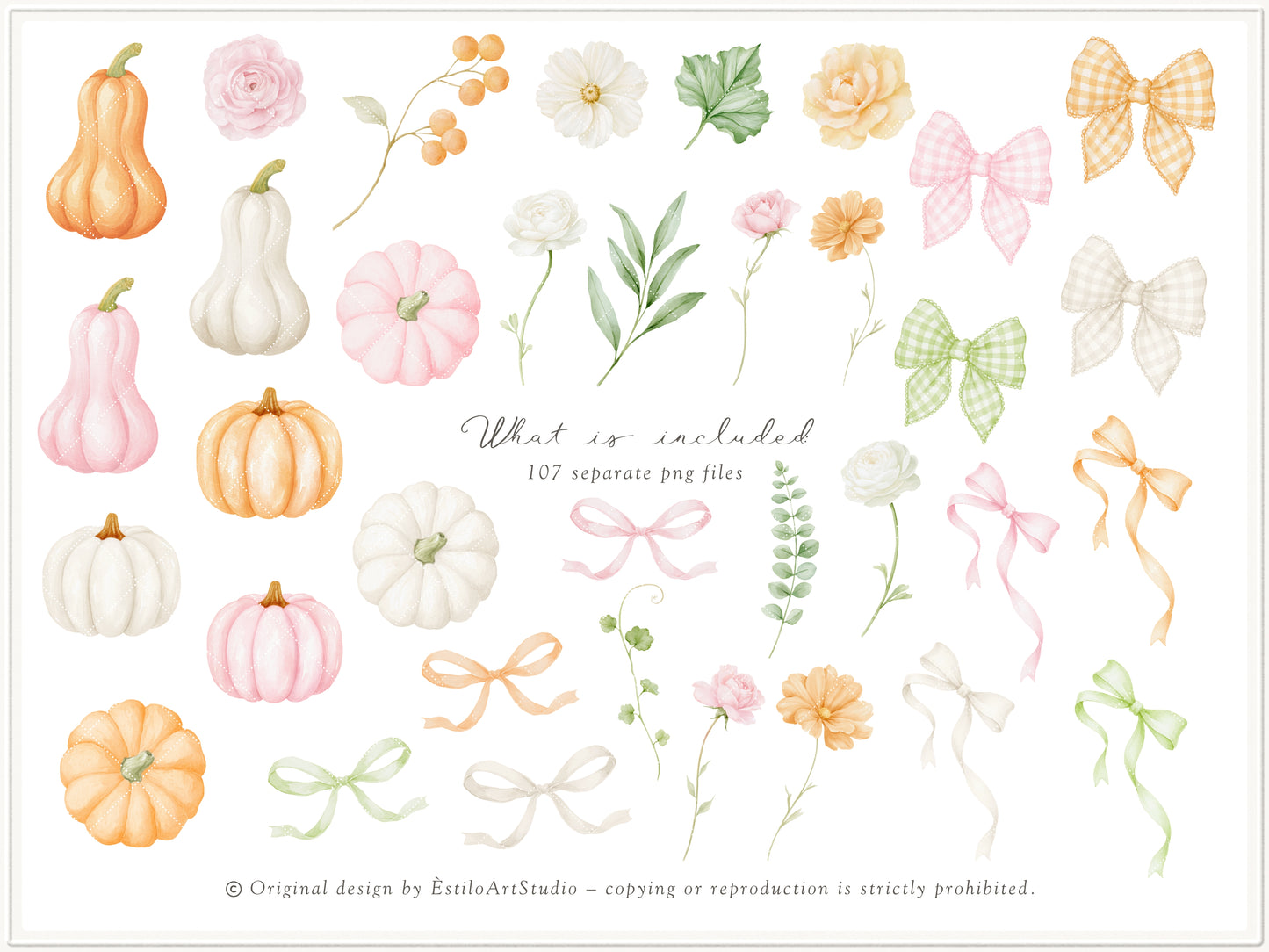 Pumpkin Atelier - Clipart, Fall Autumn Baby Shower, Little Pumpkin Birthday, Girl Fall, Seamless Patterns | 121 PNG/JPEG