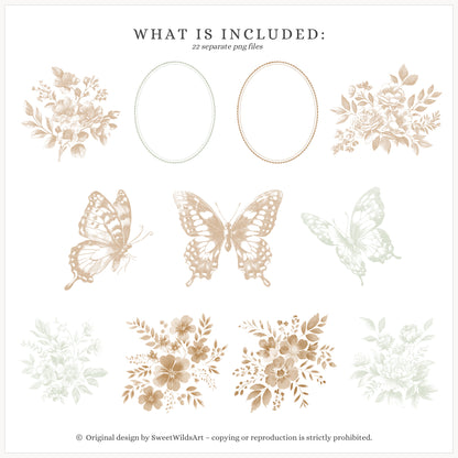 Cottage Classics - Floral Arrangements Clipart, Hydrangea Floral, Toile, Rustic Countryside | 22 PNG