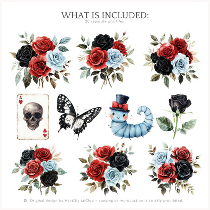 Haunted Alice - Floral Arrangements Clipart, Halloween Wonderland, Pumpkins | 20 PNG