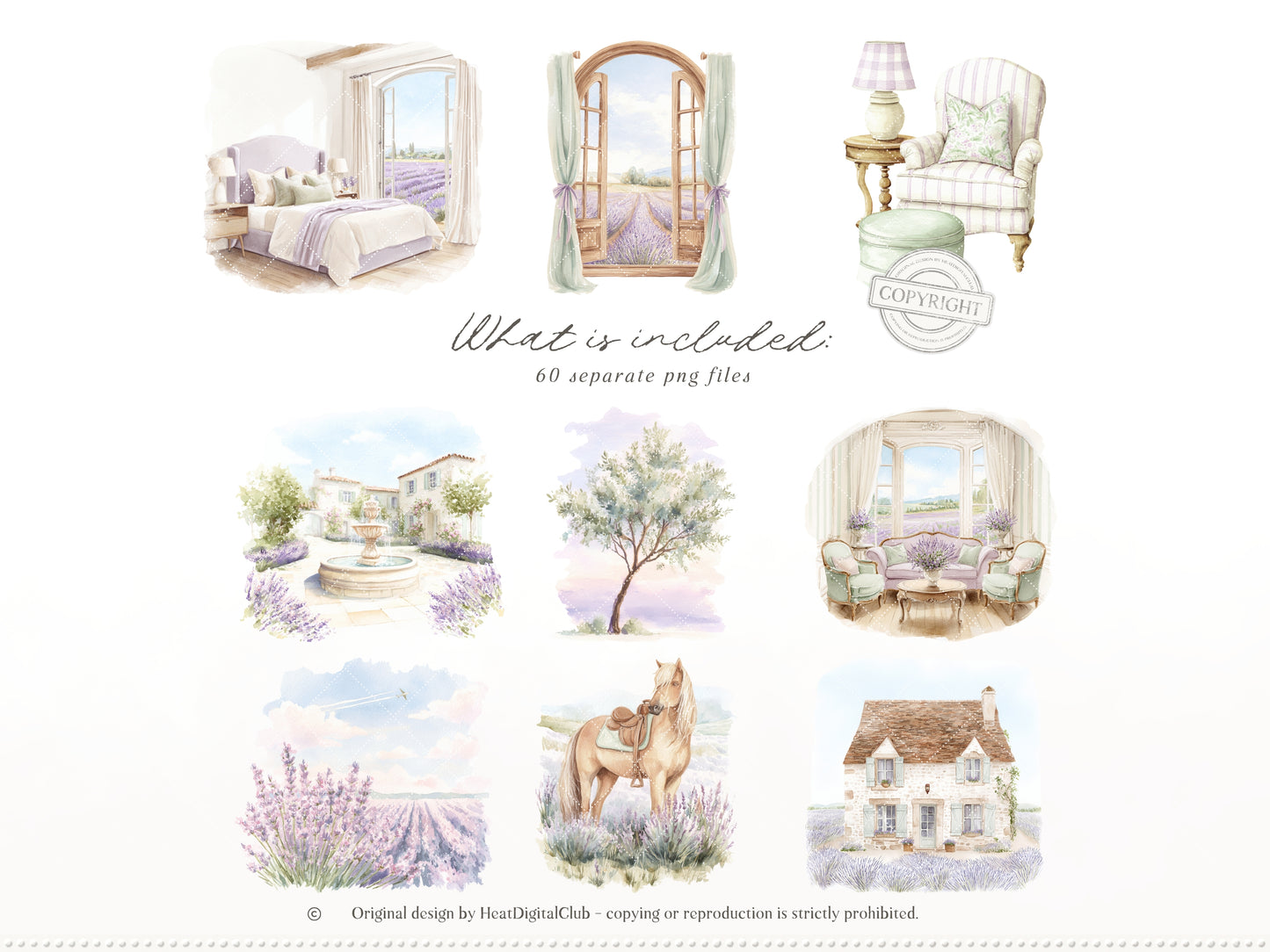 Pistachio Lavender - Clipart, French Countryside Aesthetic, Lavender Field, Romantic Spring | 60 PNG