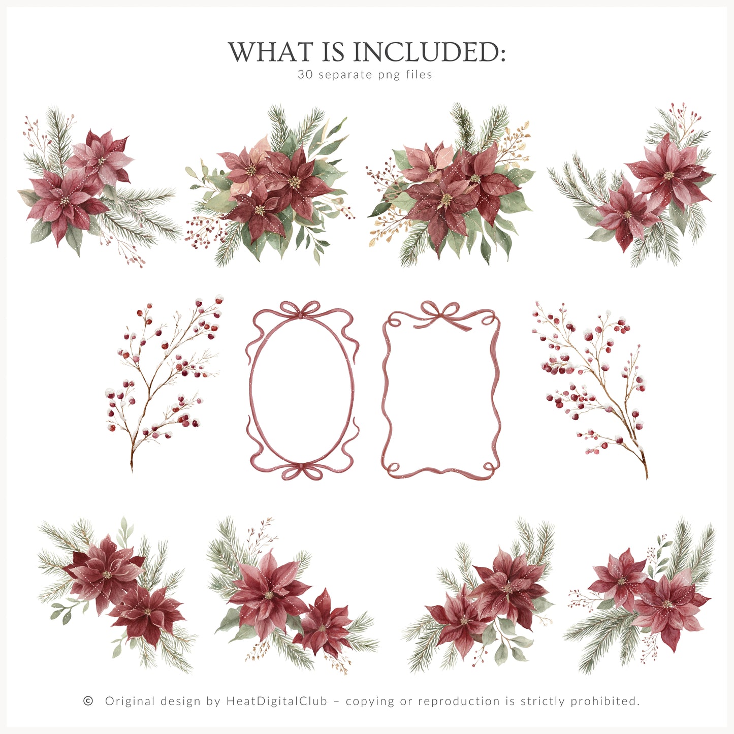 Velvet Noël - Christmas Floral Arrangements, Poinsettia Bouquets, Holiday Greenery | 30 JPEG