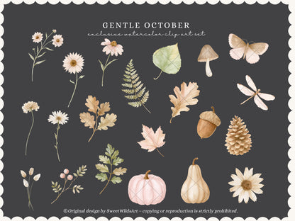 Gentle October - Watercolor Fall Floral Arrangements, Autumn Botanicals Collection | 30 PNG