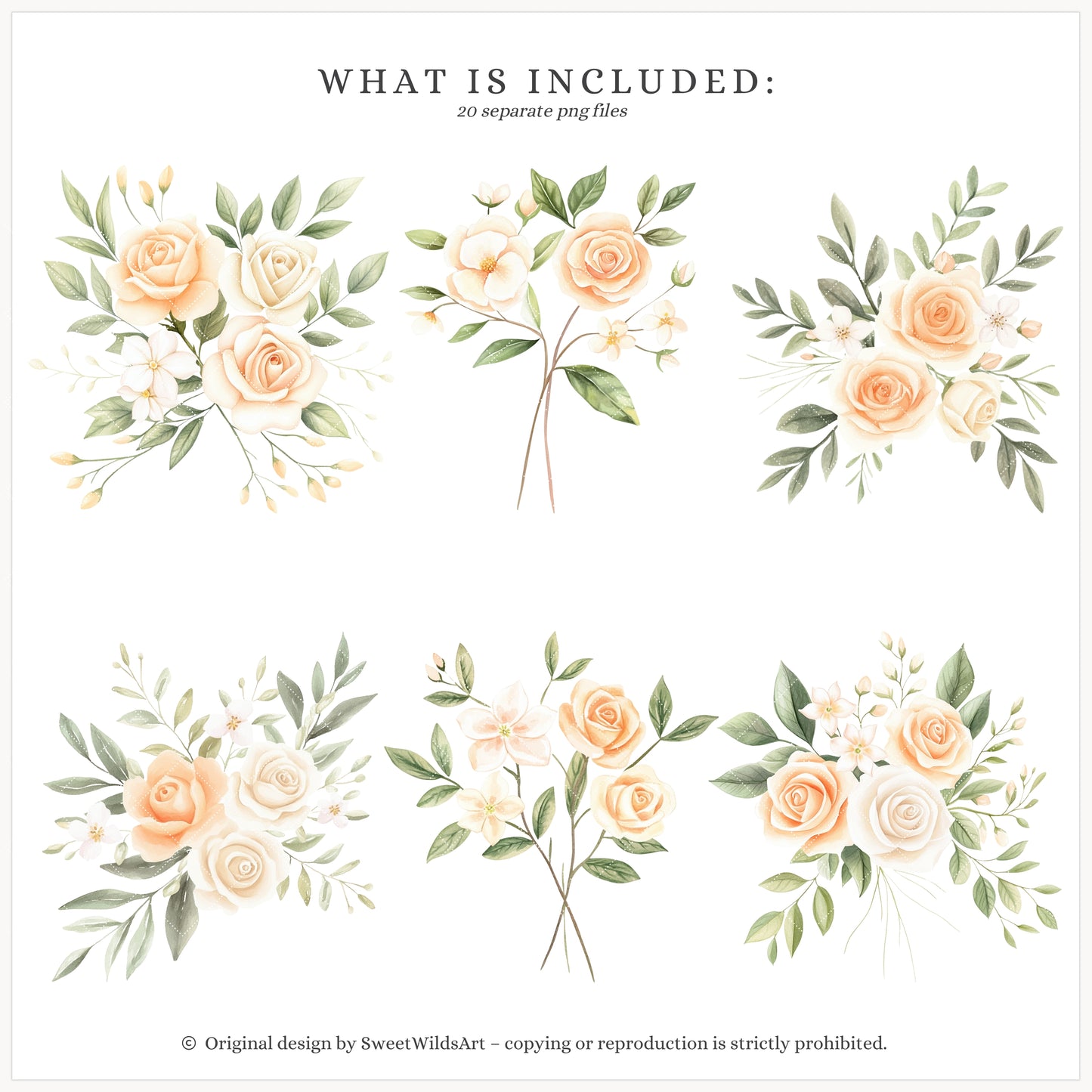 Sweet Peach - Floral Arrangements, Peach Blossom, Jasmine, Cream Roses | 20 PNG