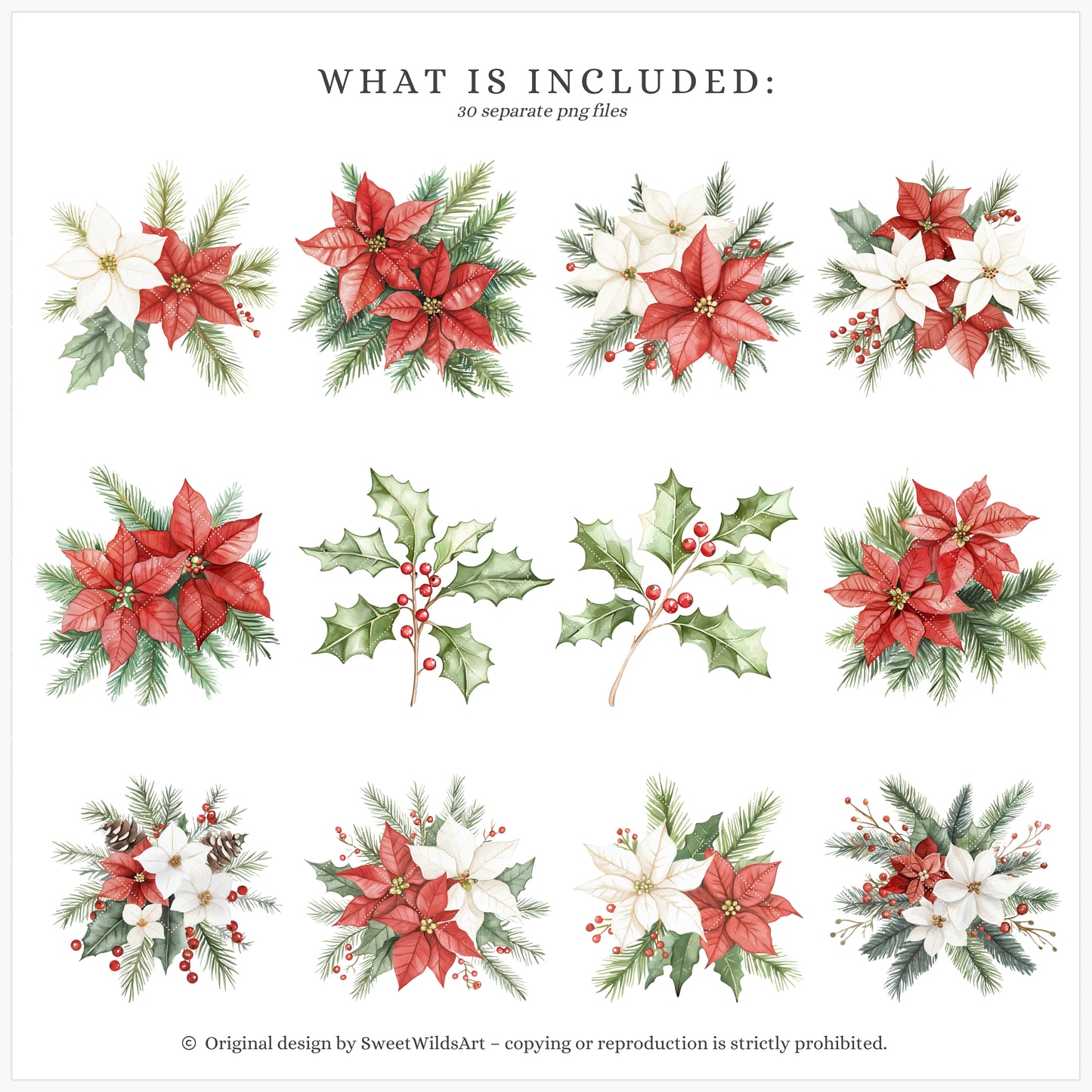 Goosemas Joy - Floral Arrangements, Christmas Ornaments, Holiday Poinsettia | 30 PNG