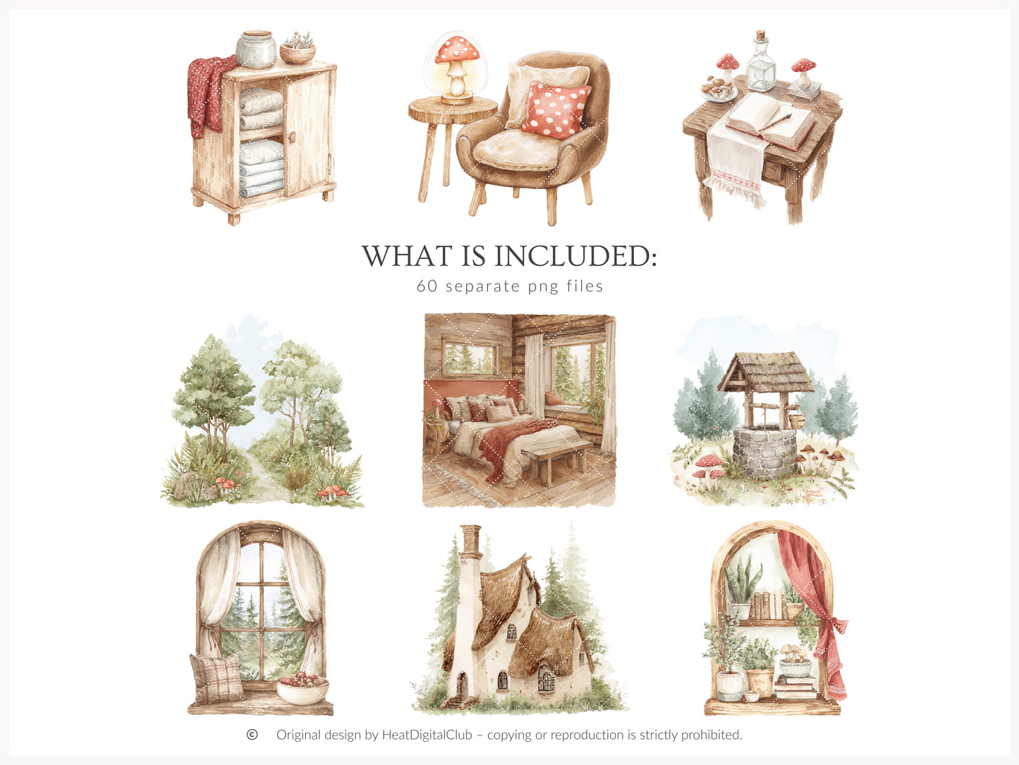 Mushroom Garden - Cottage Clipart, Forest Mushroomcore, Woodland Mushrooms, Cottagecore | 60 PNG
