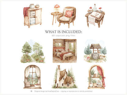 Mushroom Garden - Cottage Clipart, Forest Mushroomcore, Woodland Mushrooms, Cottagecore | 60 PNG