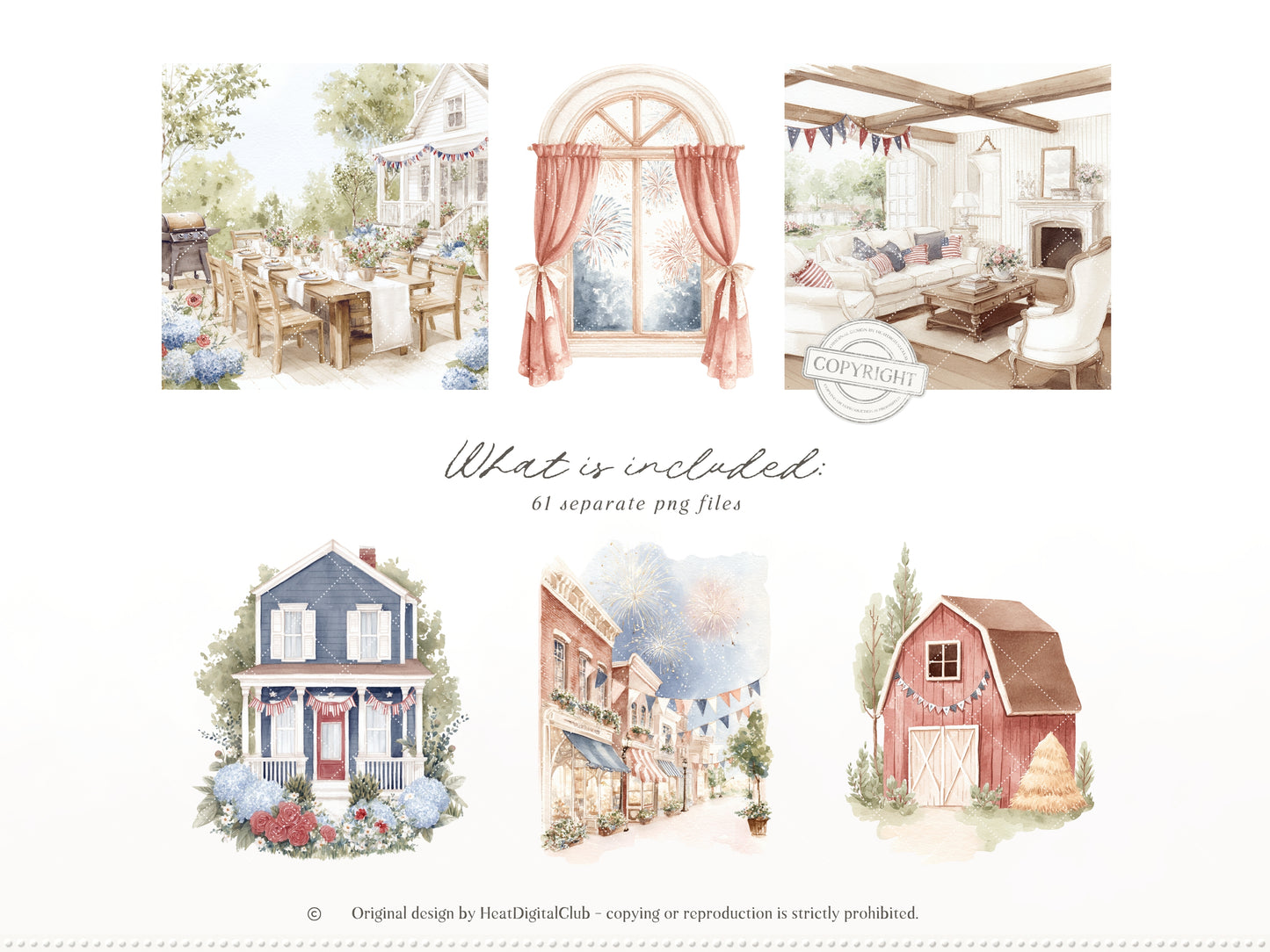 Quiet Americana - 4th of July Clipart, Vintage Summer, Independence Day, Patriotic | 61 PNG