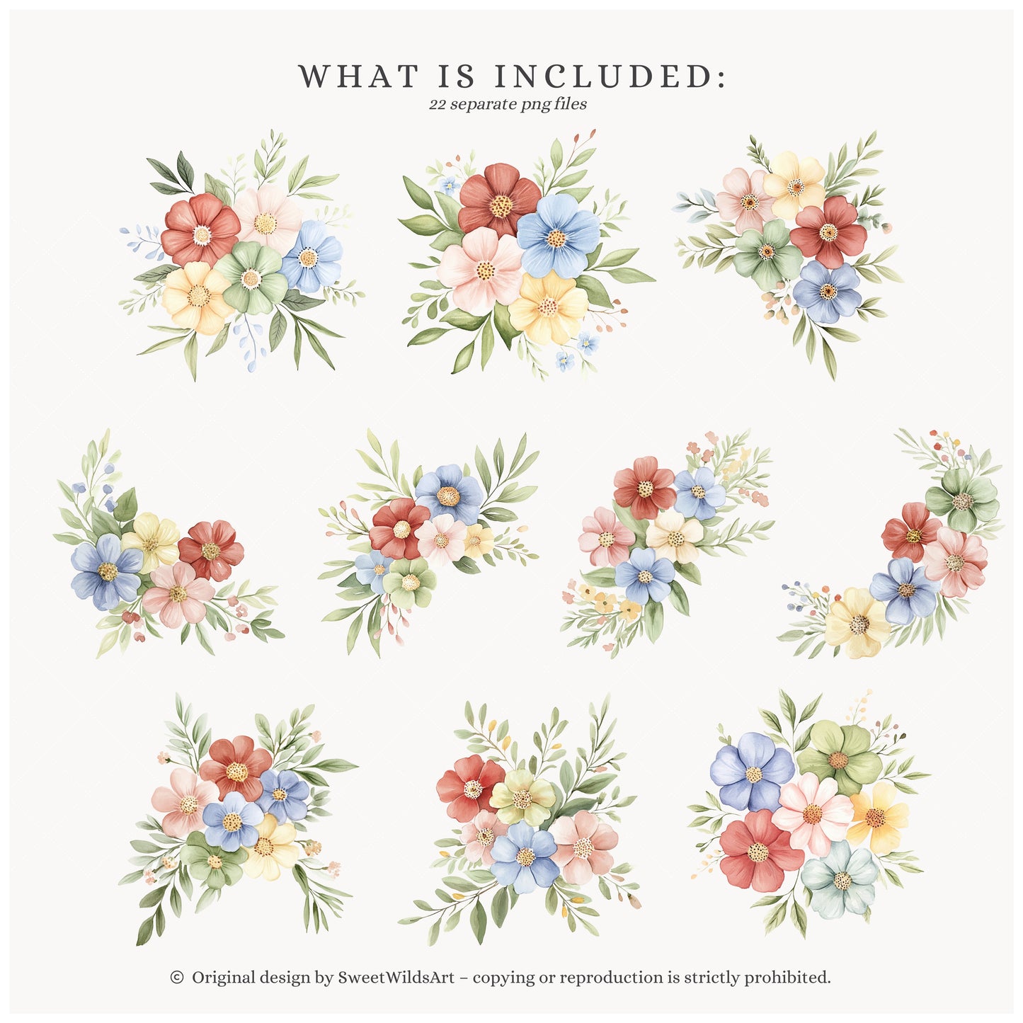 Birthday Barn - Floral Arrangements, Watercolor Flowers, Baby Shower Greenery | 22 PNG