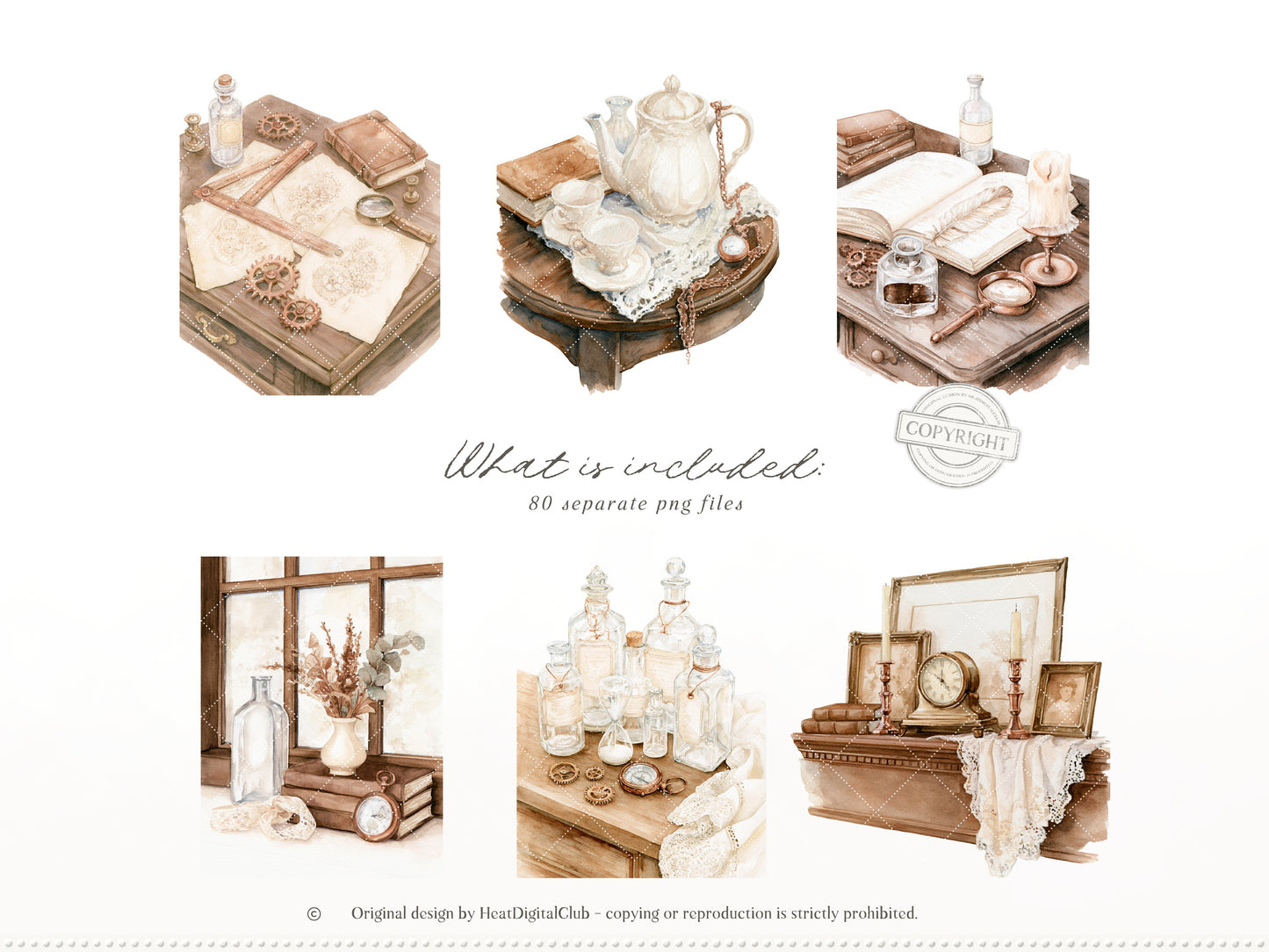 Soft Steampunk - Clipart, Feminine Steampunk, Victorian Clip Art Ephemera, Books, Fantasy | 90 PNG/JPEG