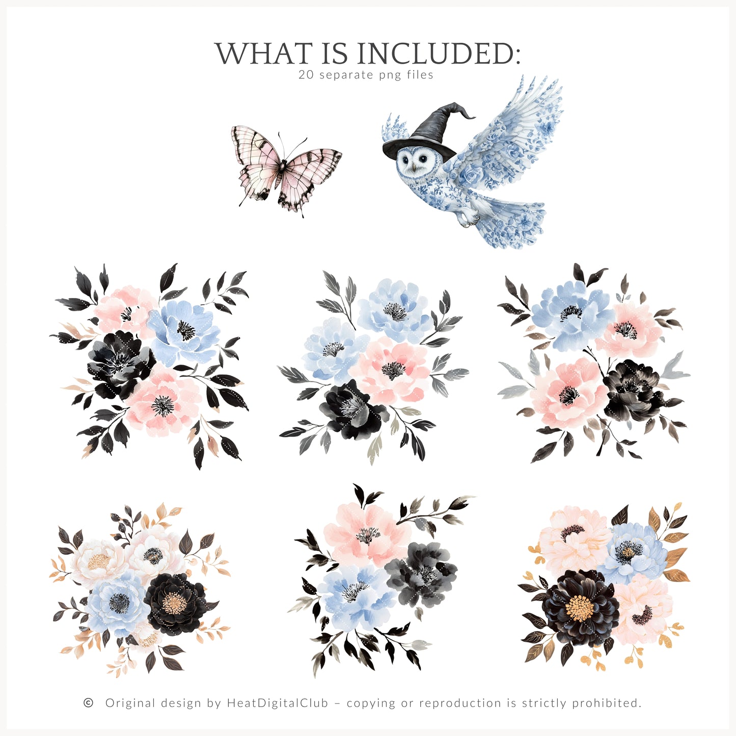 Chic to Death - Floral Arrangements, Grandmillennial Halloween, Pumpkins | 20 PNG