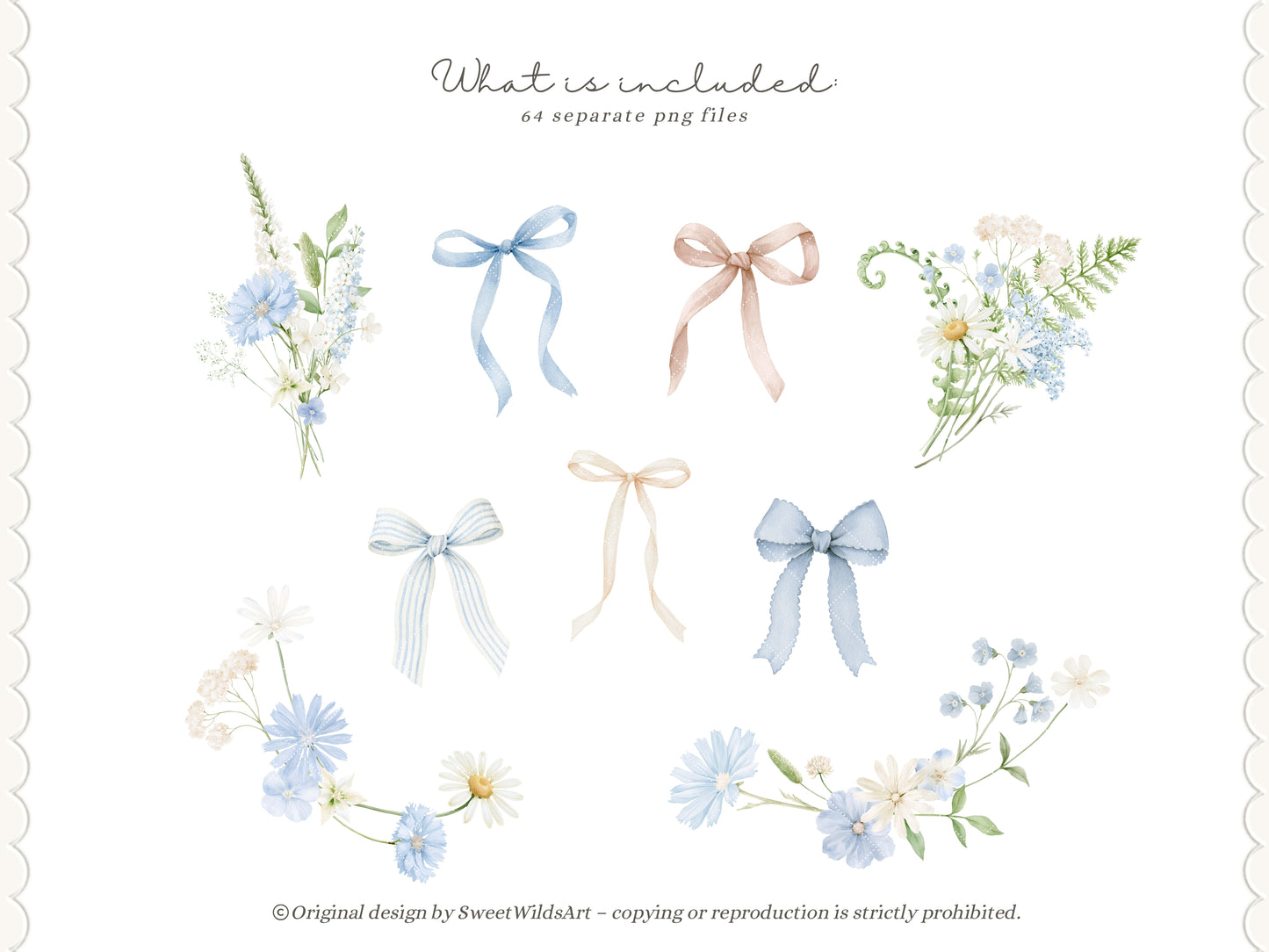 Sweet Wilds - Flowers Clipart, Meadow Flowers, Light Blue Floral, Wildflower Baby Shower | 70 PNG/JPEG