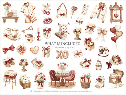 Cherry in Love - Valentine's Day Clipart, Cute Animals, Hearts, Cupcakes, Romantic Love | 70 PNG