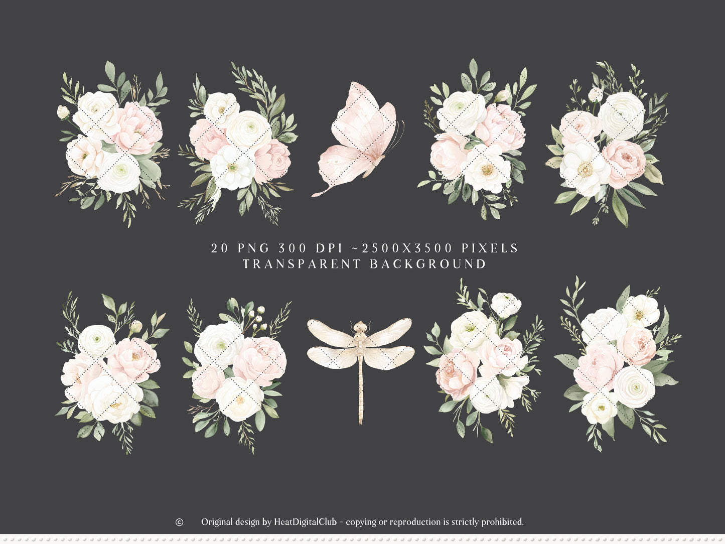 Easter Blush - Floral Arrangements Clipart, Pink Roses Bouquets, Spring Floral, Elegant Easter | 20 PNG
