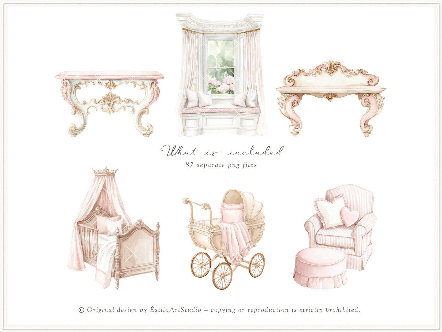 Coquette Atelier - Clipart Set, Soft Pink Baby Girl, Plush Toys, Nursery, Baby Shower | 97 PNG/JPEG