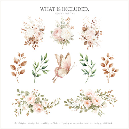 Sweet Romance -  Floral Arrangements, Valentine's Day, Soft Pink Beige Flowers, Romantic | 20 PNG