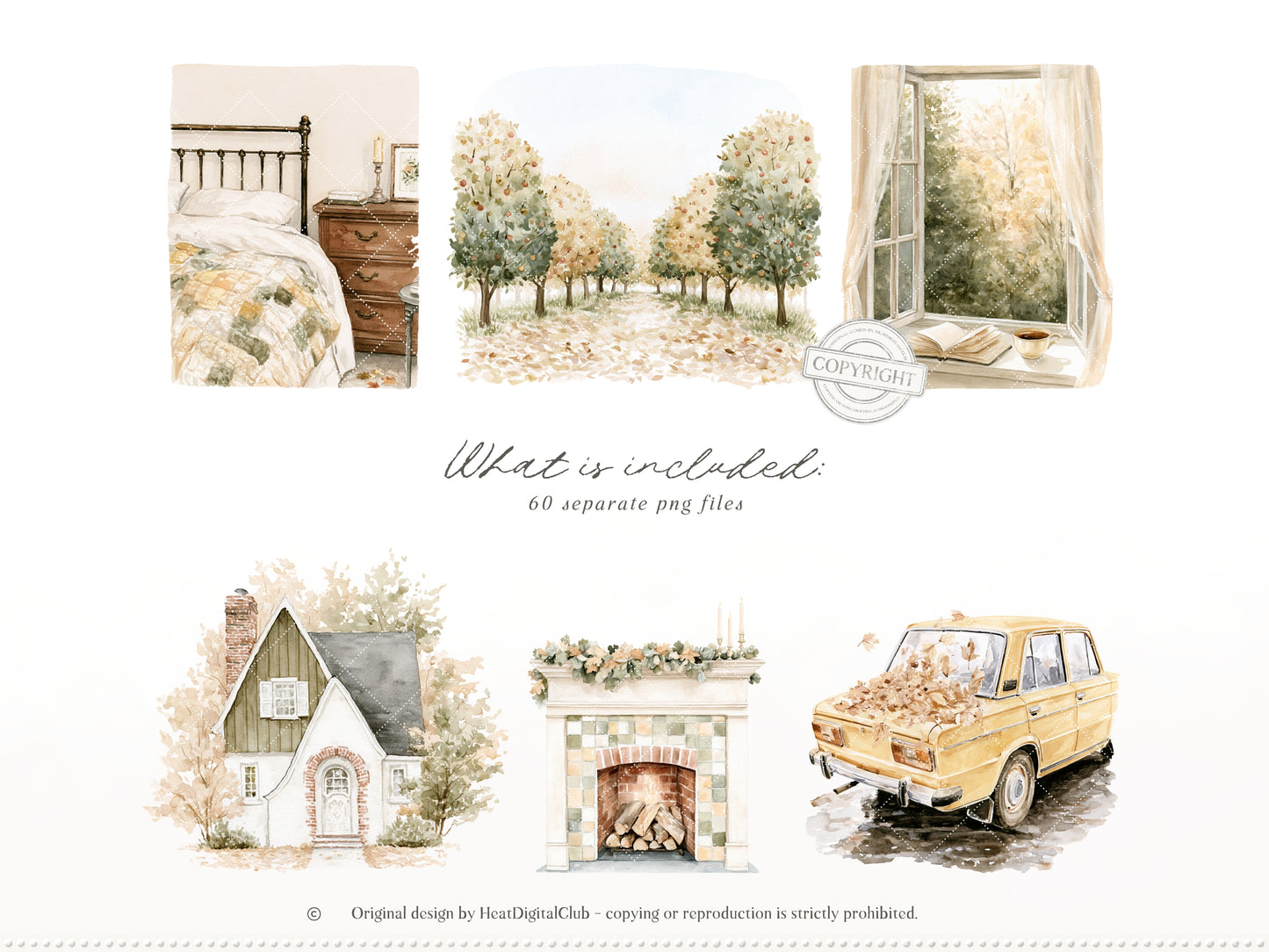 Beloved Fall - Autumn Clipart, Cozy Fall Elements, Pumpkin Clipart, Cottage Fall | 60 PNG