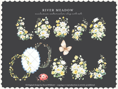 River Meadow - Floral Arrangements Clipart, Meadow Flowers, Water Lily, Botanical, Spring Summer | 24 PNG