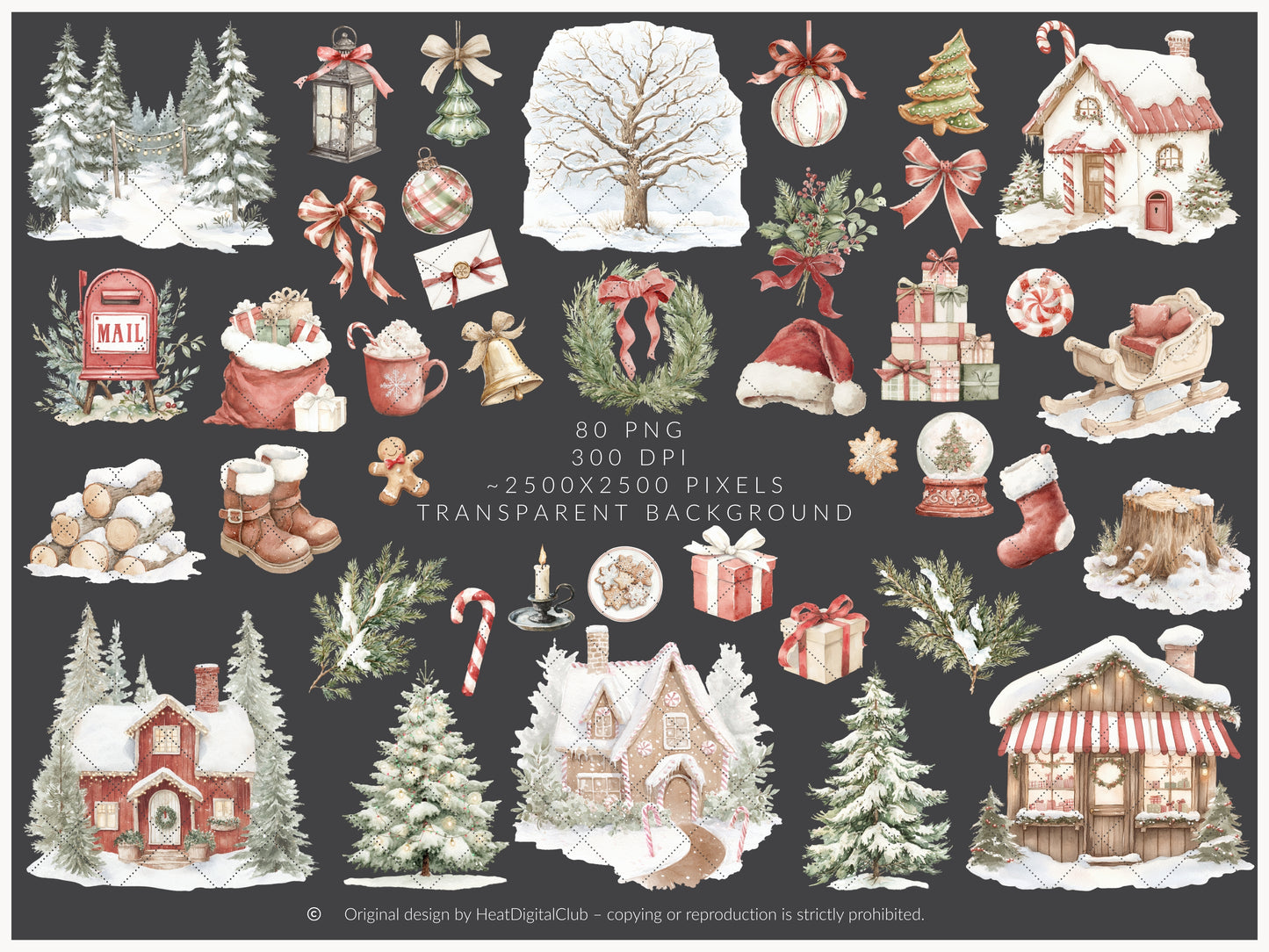 Christmas Stories - Clipart, Cute Xmas, Classic Holidays, Baby Animals, Woodland Santa | 80 PNG/JPEG