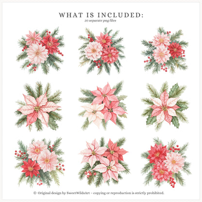 Holly Jolly - Christmas Floral Arrangements Clipart, Holiday Poinsettia,  Greenery | 22 PNG