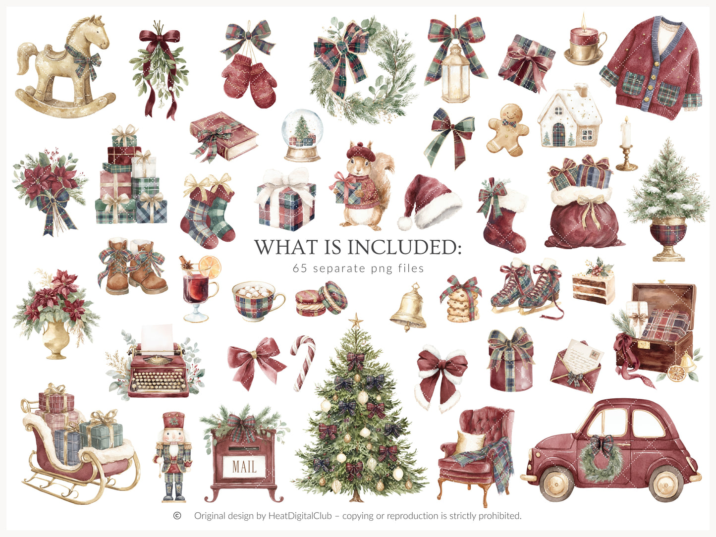 Velvet Noël - Clipart, Cozy Winter Holiday, Christmas, Grandmillennial Cottagecore | 65 PNG
