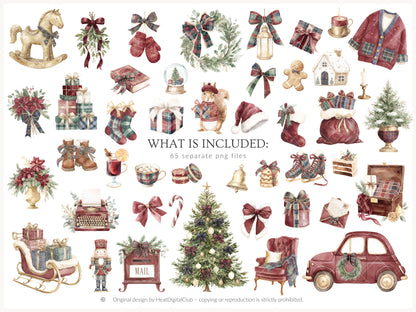 Velvet Noël - Clipart, Cozy Winter Holiday, Christmas, Grandmillennial Cottagecore | 65 PNG