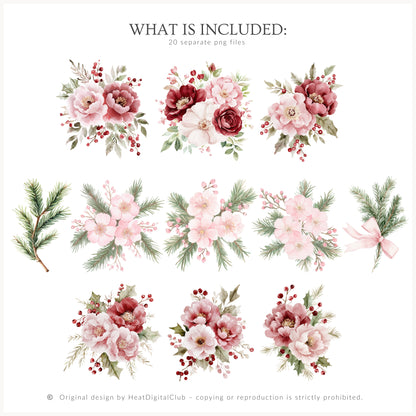 Holiday Embrace - Floral Arrangements, Elegant Flowers & Christmas Ornaments | 20 PNG
