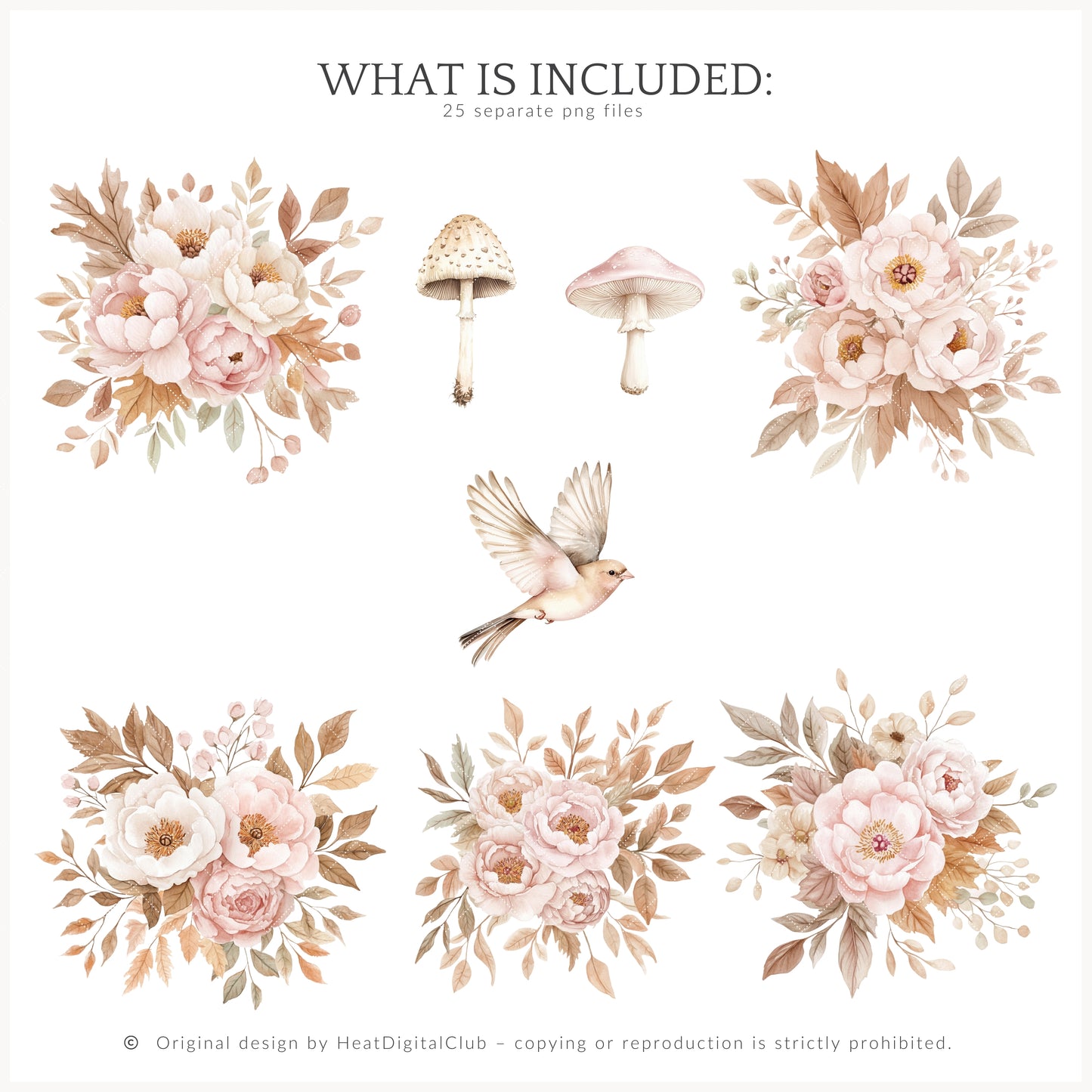 Falling Pretty - Floral Arrangements Clipart, Flowers, Autumn Leaves | 25 PNG