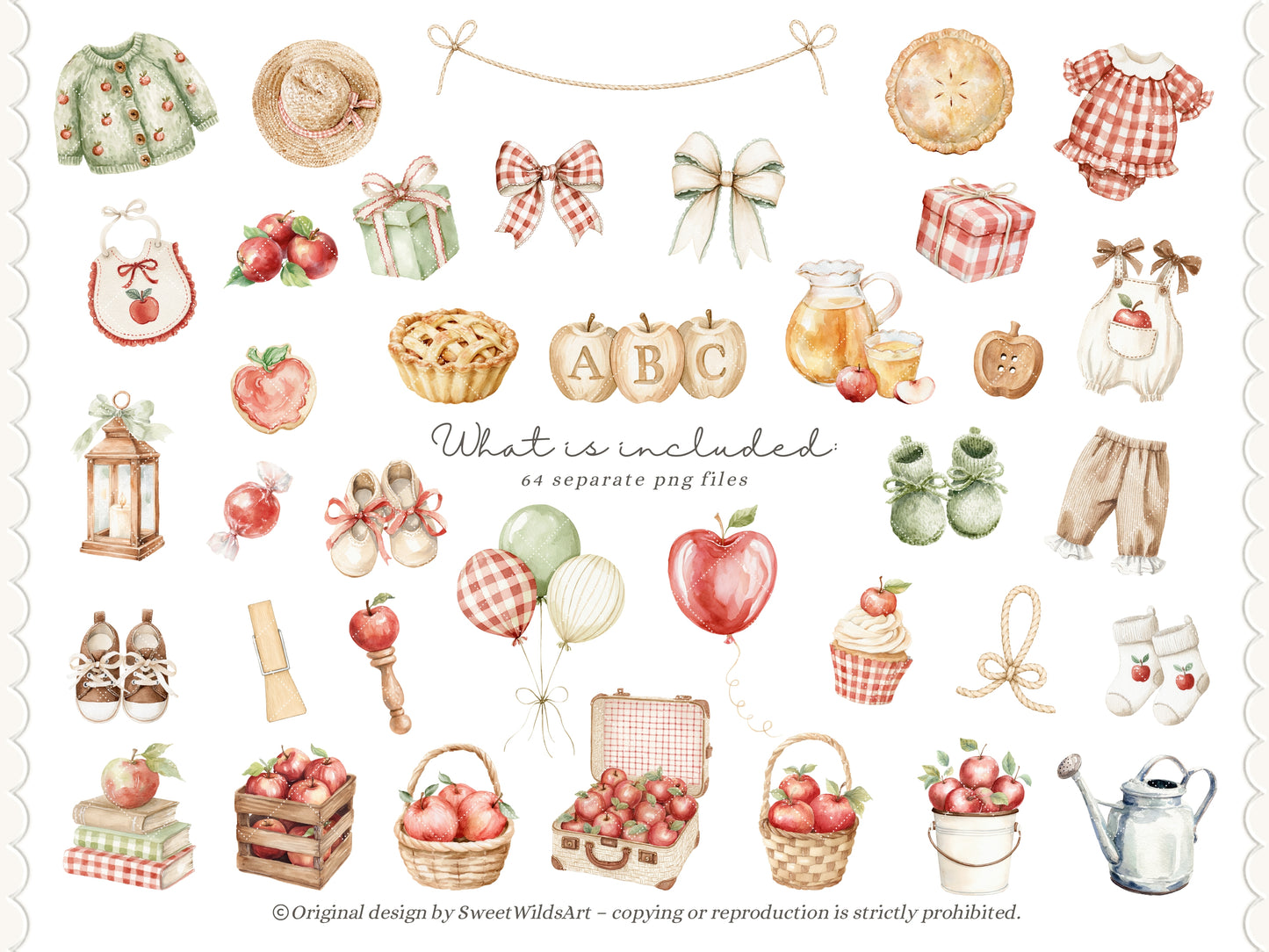 Apple Classics - Nursery Clipart, Cute Animals Clipart, Apple Orchard Kids, Fall Baby | 60 PNG