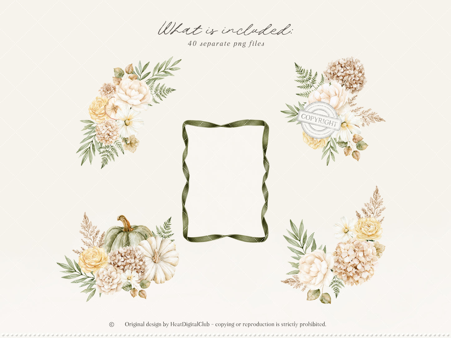 Beloved Fall - Autumn Floral Arrangements Clipart, Pumpkin Flowers, Neutral Fall Flowers, Botanical |