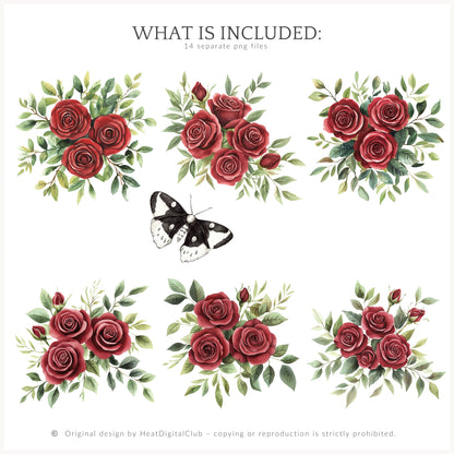 Medievalcore - Floral Arrangements, Red Rose Clipart, Gothic Floral | 14 PNG