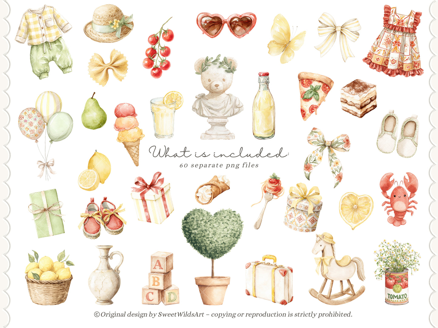Dolce Classics - Italian Teddy Bear Clipart, Lemon Summer Bears, Cute Nursery, Baby Shower | 60 PNG