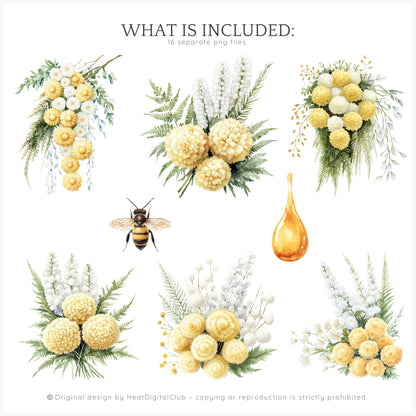 Honey Garden - Floral Arrangements, Yellow Bee Flowers, Chrysanthemum | 16 PNG