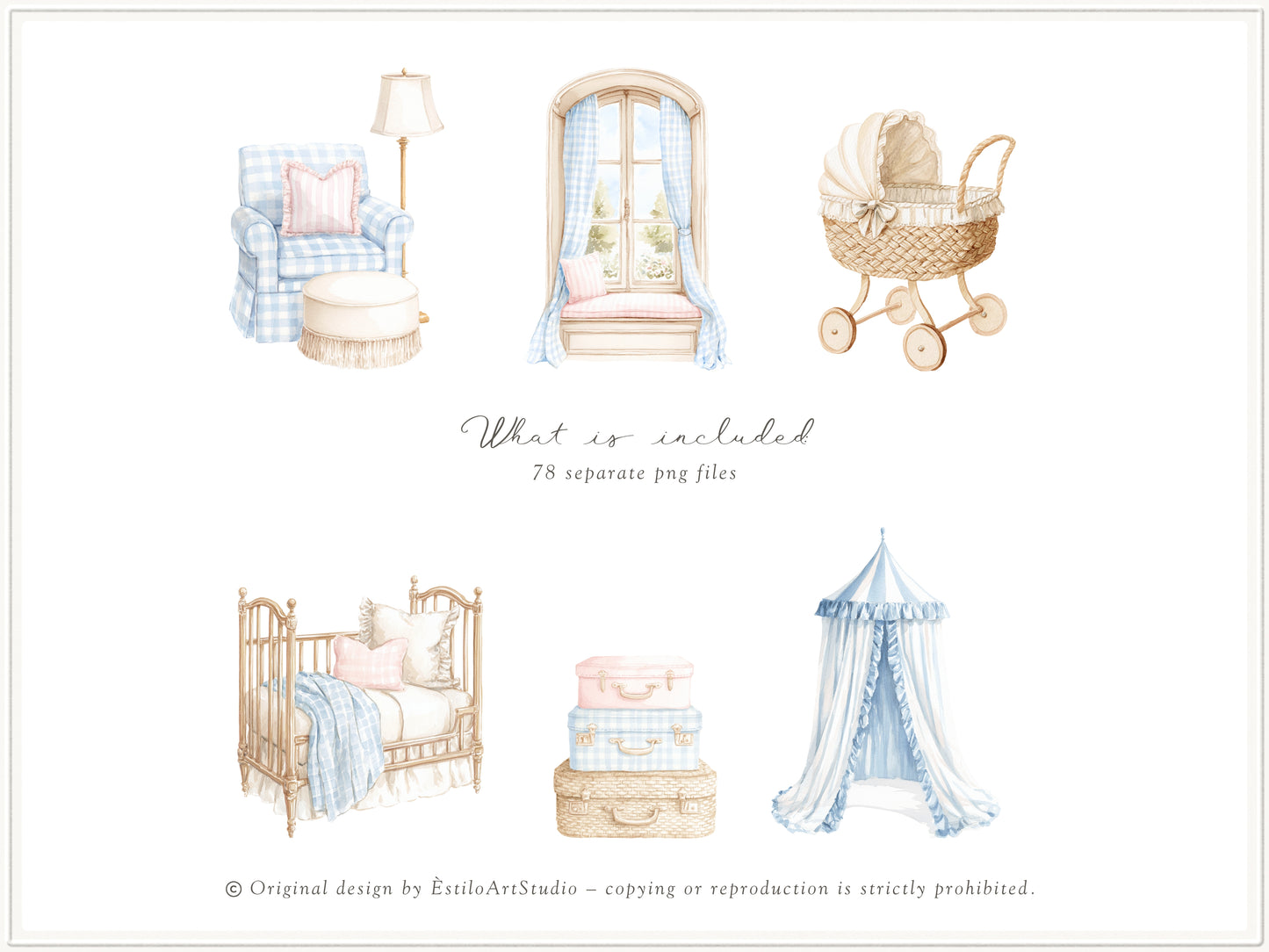 Grand Atelier - Baby Nursery Clipart, Vintage Toys, Teddy Bear, Bunny, Pastel Baby Shower, Grandmillennial | 78 PNG