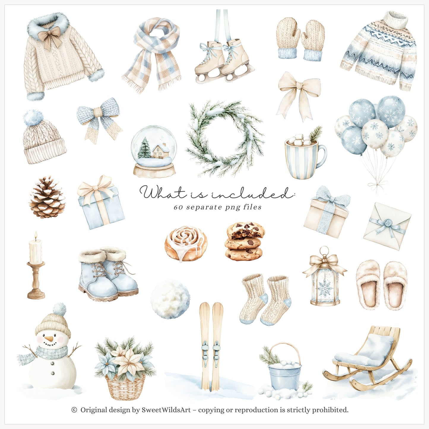 Winter Geese - Clipart, Cute Silly Goose, Cozy Animals, Baby Goose, Baby Shower | 60 PNG