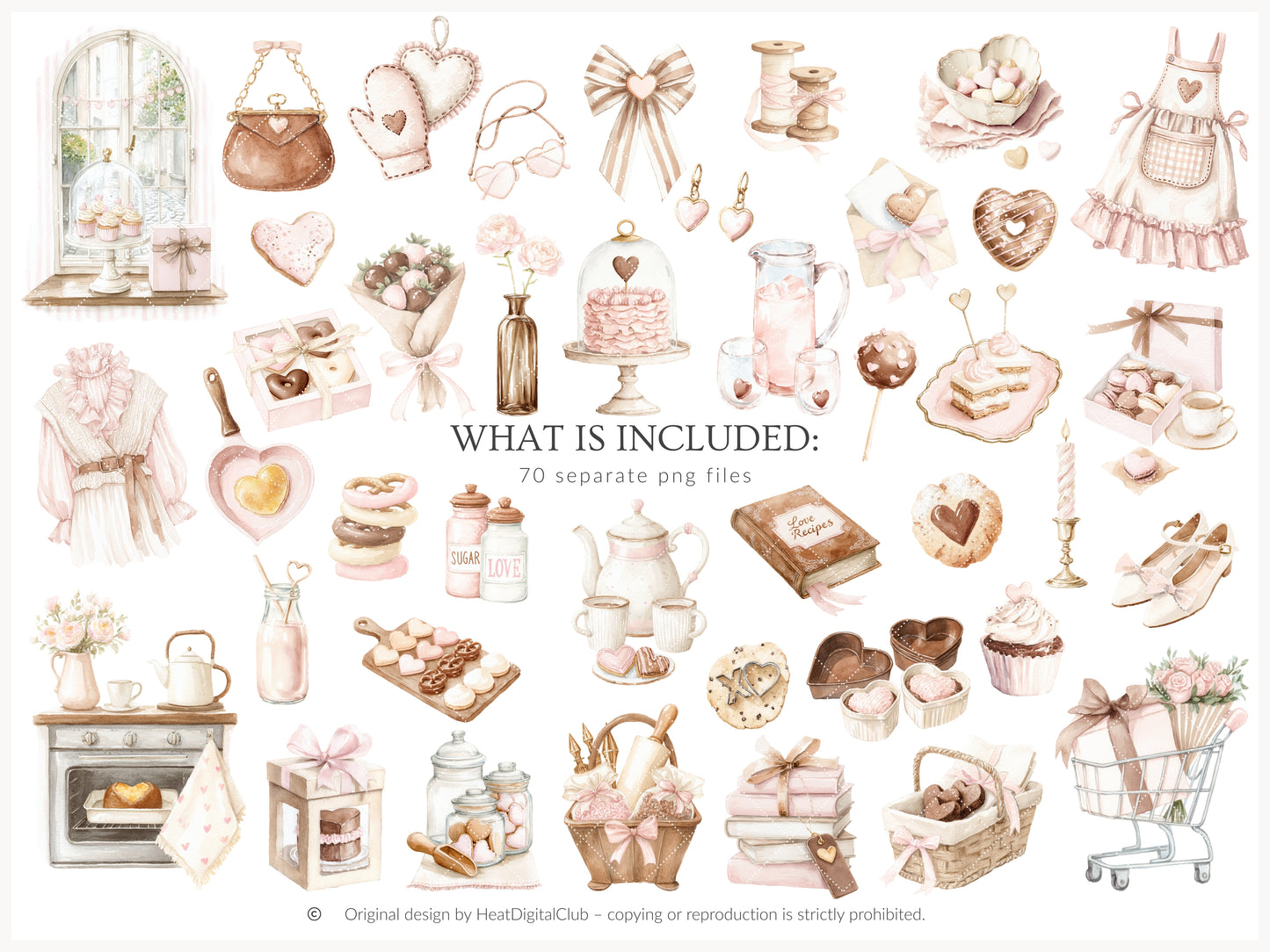 Sweet Romance - Valentine's Day Bakery Clipart, Romantic Baking, Love Aesthetic | 70 PNG