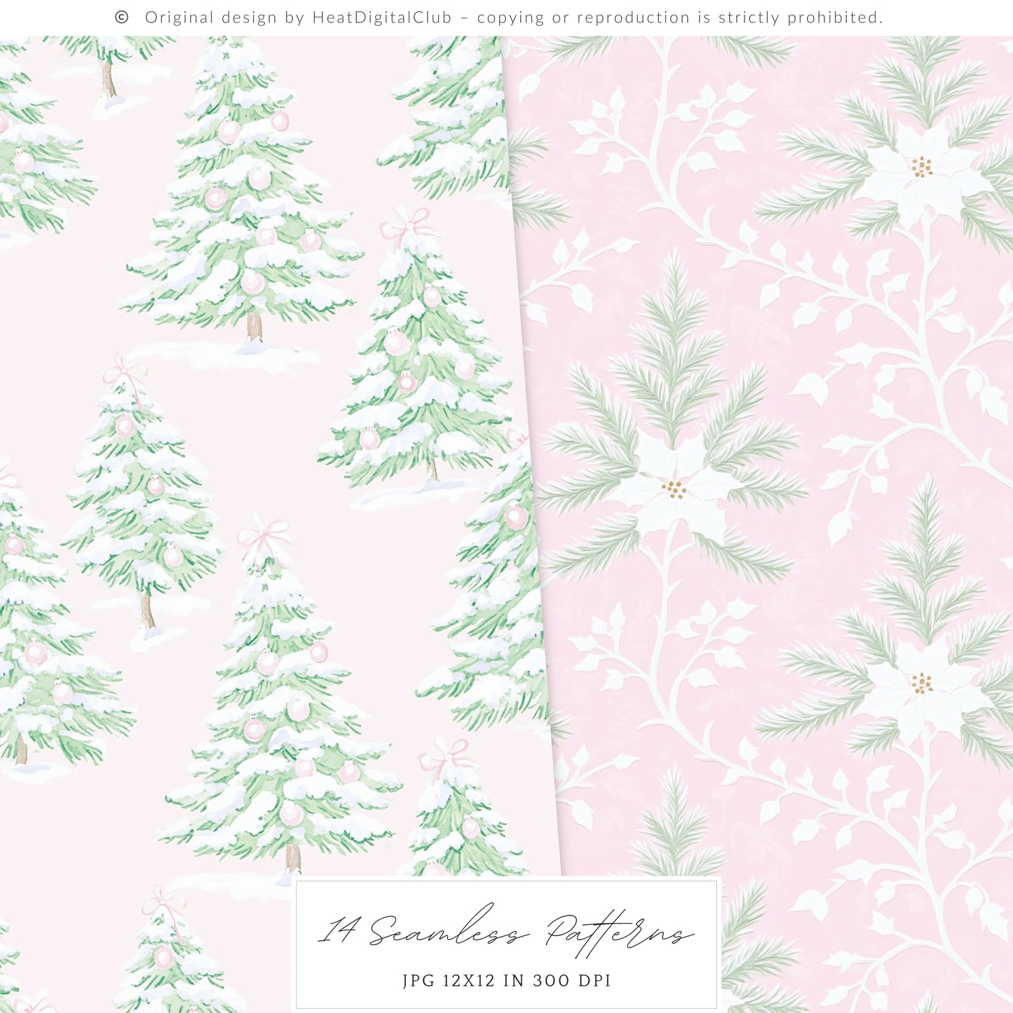 Merry Christmas - Seamless Patterns Set 4, Grandmillennial Holiday, Stripes, Plaid | 14 JPEG