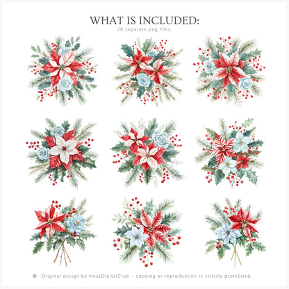 Holiday Circus - Floral Arrangements, Poinsettia, Festive Christmas Flowers | 20 PNG