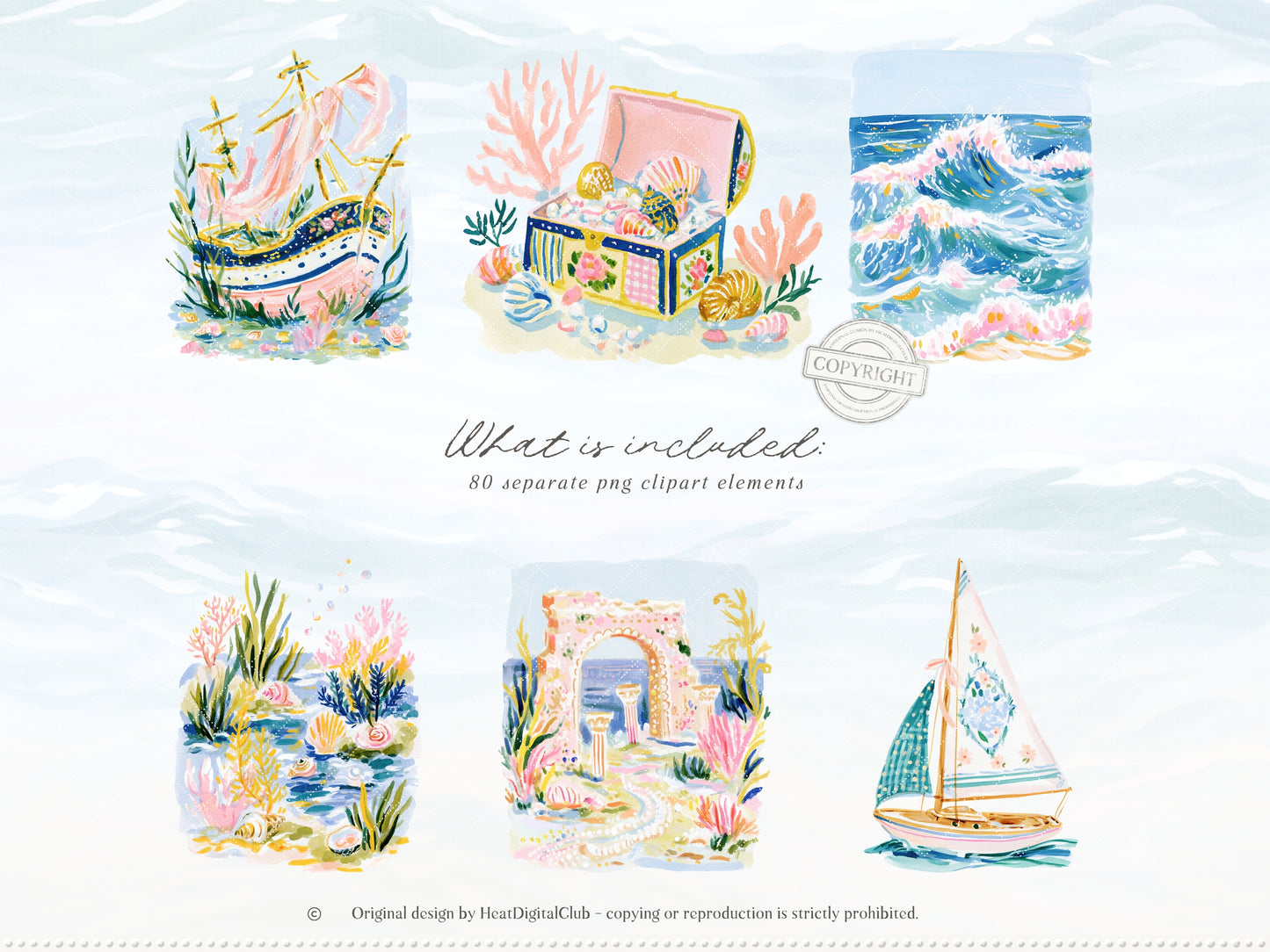 The Preppy Sea - Watercolor Clipart Bundle, Tropical Reef, Sea Creatures, Summer Beach | 143 PNG/JPEG