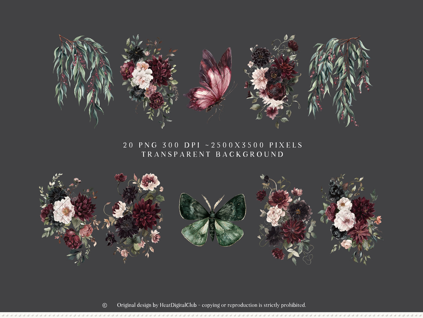 Haunted Spring - Floral Arrangements Clipart, Gothic Floral, Dark Spring Flowers, Moody Botanical | 20 PNG