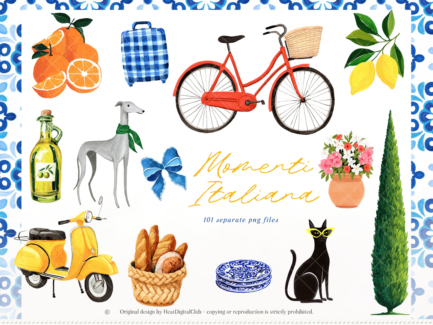 Momenti Italiana -Clipart, Mediterranean Summer, Lemon Italy, Coastal Vacation Elements, Italian Aesthetic, Dolce Vita | 111 PNG/JPEG