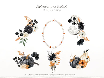 Fall After Dark - Floral Arrangements Clipart, Dark Coquette Floral, Moody Autumn Florals | 40 PNG