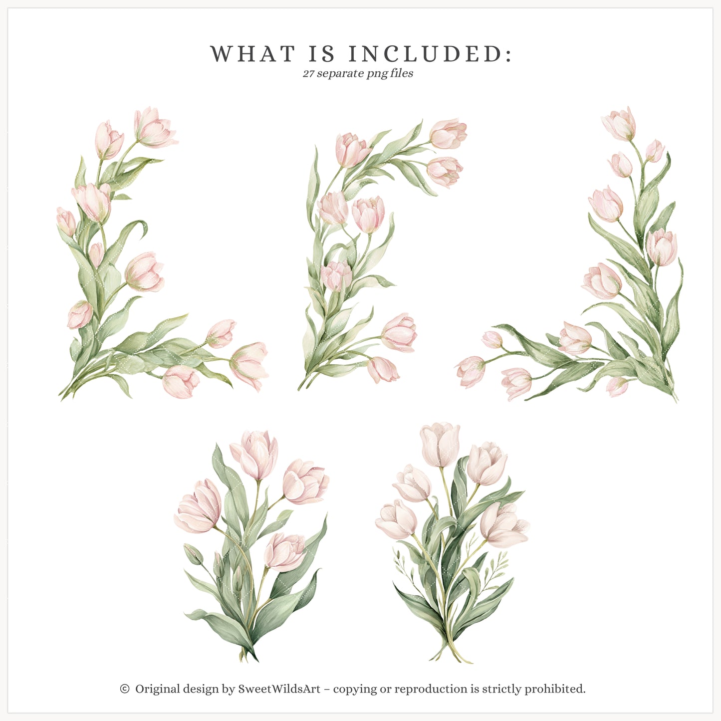 Sweet Meadow - Floral Arrangements Clipart, Spring Tulips, Pink Cottage, Easter Bouquet, Nursery