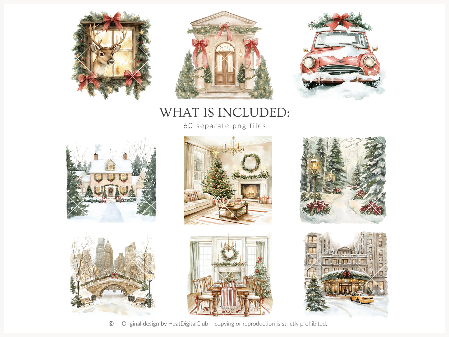 Warm Holidays - Watercolor Clipart Set, Cozy Winter, Christmas, Cottagecore | 60 PNG