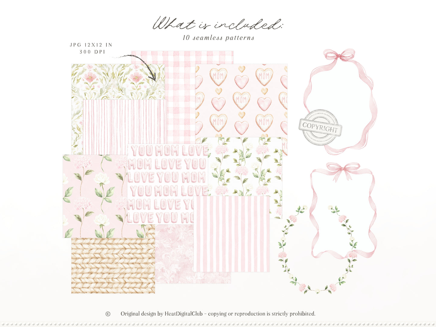 Mother's Day - Clipart, Mom & Baby, Animals, Soft Pink, Love you Mom, Feminine | 75 PNG/JPEG